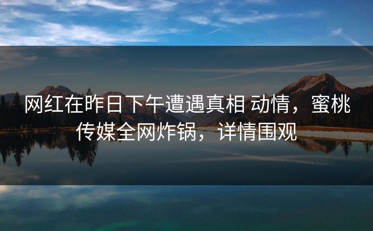 网红在昨日下午遭遇真相 动情，蜜桃传媒全网炸锅，详情围观